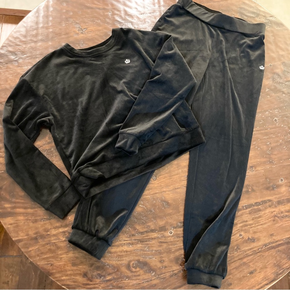 Juicy Couture Black Velvet Tracksuit Velour Set Jogger Pants Top Size S Small
